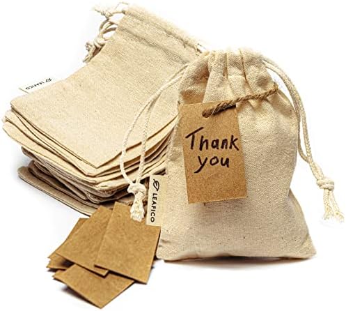 LEAFICO Reusable Cotton Bags - X-Small 3x4 25 Pack - Cloth Gift Bags with Drawstrings for Jewelry, Home Supplies, Makeup,DIY, Wedding, Party Favors - Muslin Fabric Pouches by Leafico