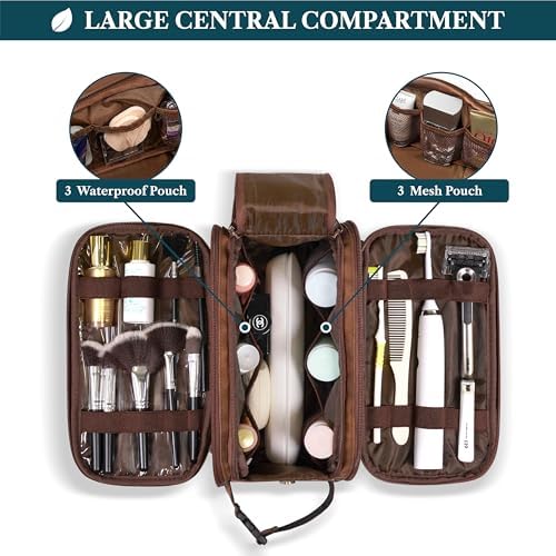PAVILIA Toiletry Bag for Men, Hanging Travel Dopp Kit Organizer, PU Leather Water Resistant Bathroom Bag for Shaving Grooming, Large Capacity Cosmetic Bag Travel Essentials, Brown - Image 6
