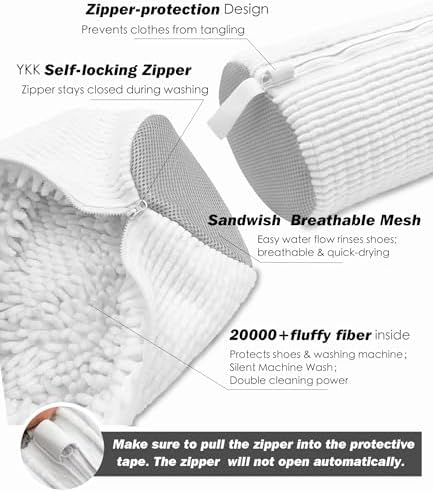 Shoe Washing Machine Bag,Laundry Shoe Bag for Washer and Dryer,Reusable Shoe Cleaning Bag for Sneakers,Tennis Shoes,With Self-locking Zipper, Microfiber Inside,Include Shoe Bag (Pro White - 2 Pack) - Image 3