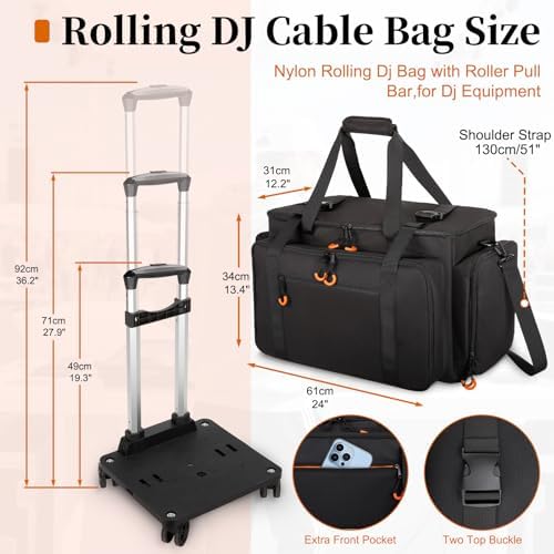 Large Rolling Dj Cable Bag with Detachable Dividers, Bottom Pad - Image 2