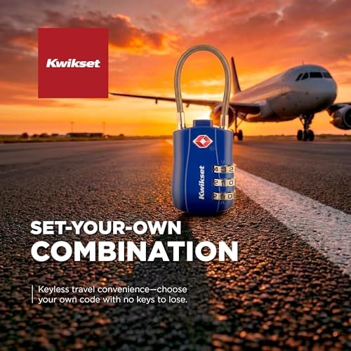 Kwikset TSA Approved Combination Luggage Lock with Cable, 2-Pack, Blue - Image 5