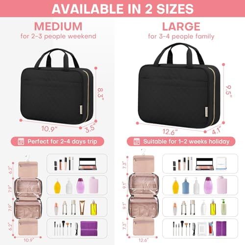 HXLGMD Travel Size Toiletry Bag for Women, Portable Cosmetic Bag with Hanging Hook, Travel Essentials Water-resistant Makeup Organizer for Accessories, Shampoo, Full-size Container, Toiletries - Image 2