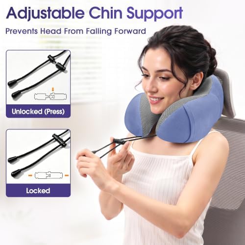 CloudBliss Travel Pillow for Airplanes, Memory Foam Neck Pillow Set, Blue - Image 5
