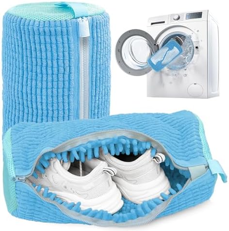 Shoe Washing Machine Bag,Laundry Shoe Bag for Washer and Dryer,Reusable Shoe Cleaning Bag for Sneakers,Tennis Shoes,With Self-locking Zipper, Microfiber Inside (Lite Blue - 2 Pack) by SHEELAHO