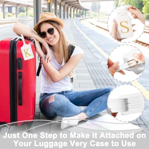 Personalized Initial Luggage Tags for Suitcases,Leather Letter Cute Luggage Tags with Privacy Name Card,Embroidered Monogrammed Travel Bag Backpack Tag Gifts for Women Kids Girls Teens(White-V) - Image 4
