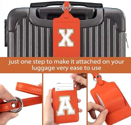Personalized Initial Luggage Tags for Suitcases, Leather Chenille Letter Cute Luggage Tags with Privacy Name Card, Embroidered Travel Bag Backpack Tag Gifts for Women Kids Girls Teens(Orange-X) - Image 4