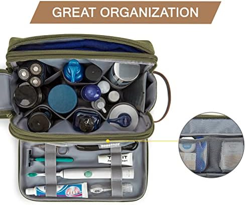 BAGSMART Toiletry Bag for Men, Canvas Travel Toiletry Organizer Dopp Kit Water-resistant Shaving Bag for Toiletries Accessories,Green-Large - Image 2
