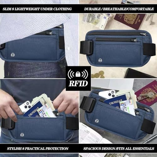 Blue Hidden Money Belt for Travel for Men, Waist Wallet Anti Theft, RFID Passport Holder For Travel Men Or Women, Money Pouch, RFID Passport Holder - Image 6