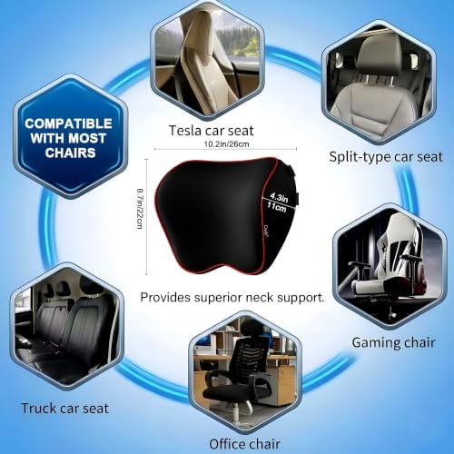 Crofy 2-Pack Car Neck Pillow, Headrest Pillow with Adjustable Strap, Black - Image 3