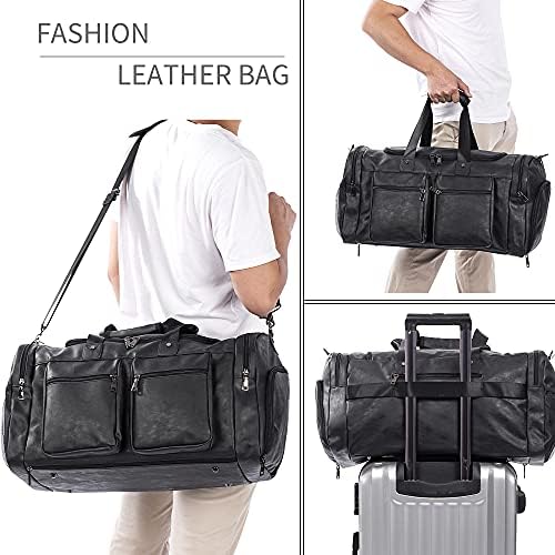 Travel Bag with Shoe Pouch,Weekender Overnight Bag Leather Large Carry On Bag - Image 6