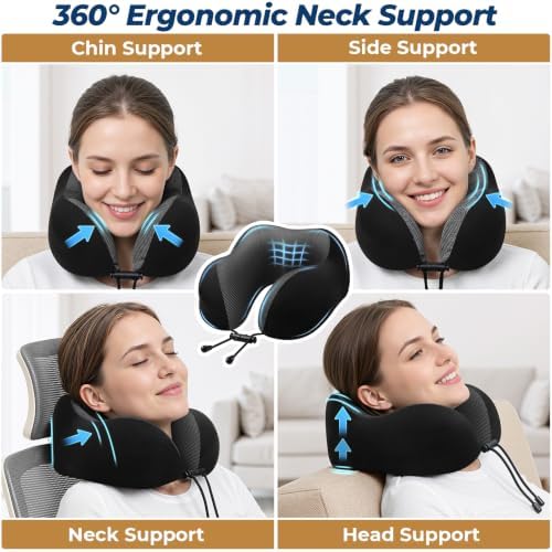 ExploreBliss Travel Pillow, Memory Foam Neck Pillow Airplane, Black - Image 4