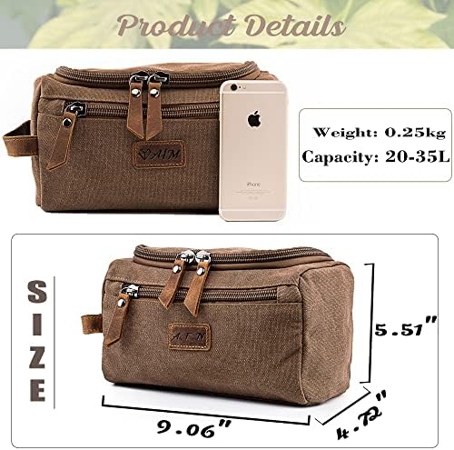 Personalized Mens Travel Toiletry Bag Canvas Cosmetic Case Makeup Organizer Shower Toiletries Shaving Bag Hanging Shaving Kit Husband Boyfriend Gifts (Canvas) - Image 5