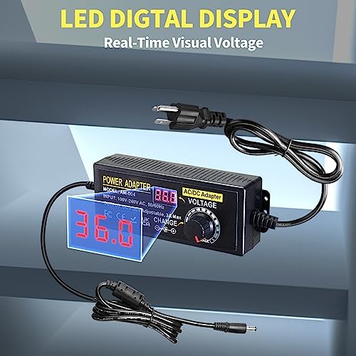 108W Universal Power Supply Adjustable 9V~36V DC Switching Adapter 100V-240V AC to DC Converter Transformer with LED Voltage Display,14 Tips & Polarity Converter,9V12V15V18V20V24V...36V Power Supply - Image 2