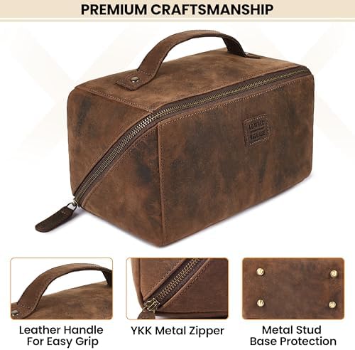 LEATHER VILLAGE Full Grain Leather Travel Cosmetic Bag for Women & Men - Image 3