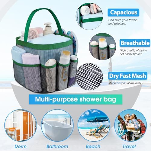 Mesh Shower Caddy Portable - 9 Pockets for College Dorm Room Essential - Image 2
