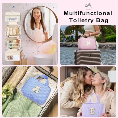 TOPEAST Hanging Toiletry Bag for Women - Travel Toiletry Bag Makeup Bag, Portable Toiletries Cosmetic Bag, Airplane Travel Essentials - Letter W, Blue - Image 6
