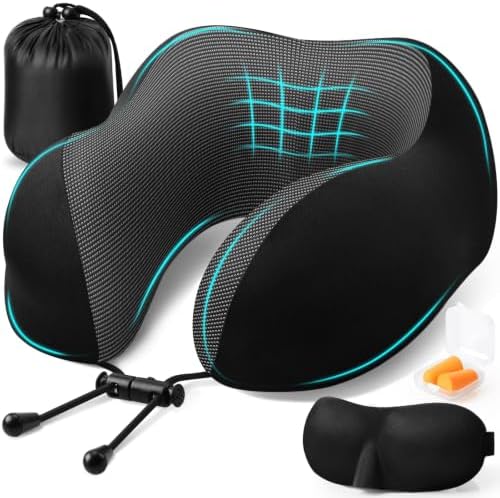 ExploreBliss Travel Pillow, Memory Foam Neck Pillow Airplane, Black by ExploreBliss