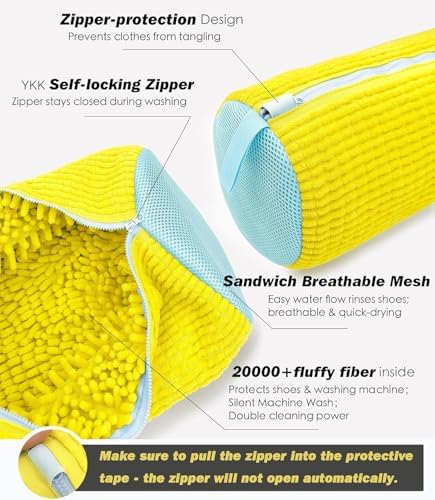 Shoe Washing Machine Bag,Laundry Shoe Bag for Washer and Dryer,Reusable Shoe Cleaning Bag for Sneakers,Tennis Shoes,With Self-locking Zipper, Microfiber Inside,Include Shoe Bag (Lite Yellow - 1 Pack) - Image 3