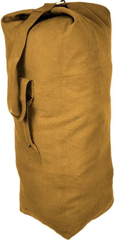 Top Load Heavyweight Cotton Canvas Tactical Military Duffle Bag Carryall Shoulder Storage Bulk Travel Bag, Coyote Brown - 12" x 12" x 27"