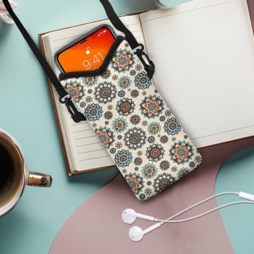 Waterproof Crossbody Phone Bag for Women Men Cellphone Purse Small Shoulder Handbags Travel Essentials for Smartphone, Cashes, Lipstick, Keys, 8'' x 4'', Beige Boho Flower - Image 2
