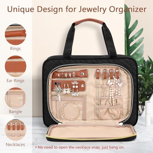 Wedama Toiletry Bag for Women, Hanging Travel Toiletry Bag with Jewelry Organizer Compartment Large Makeup Bag, PVC Waterproof Cosmetic Travel Bag for Travel Business Trips Camping Bathroom, Black - Image 2