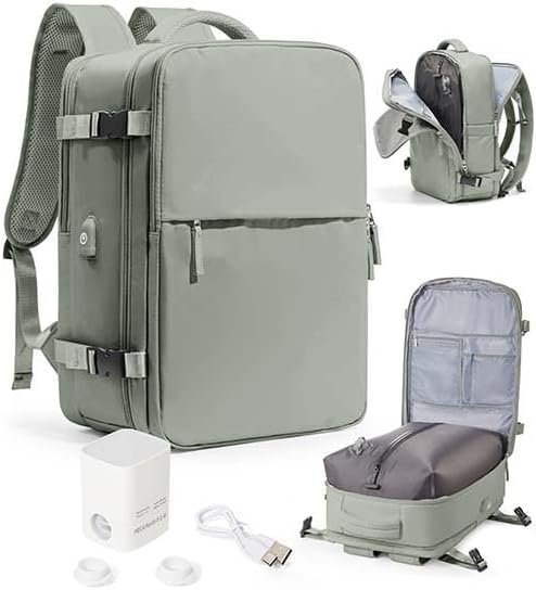 WONHOX Vacuum Seal Travel Backpack with Air Pump,Compression Vacpack Waterproof Carry On Backpack for Travel Women Men with Vacuum System Approved Daypack Airlines Laptop Space Saver Bags GrassGreen