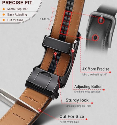 BULLIANT Men's Ratchet Leather Belt Trimmable 2Pack 1 3/8"-Gift Boxed - Image 3