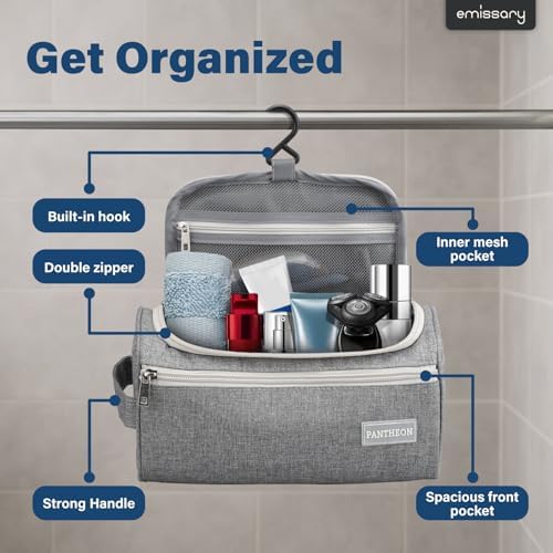 Pantheon Hanging Travel Toiletry Bag for Men, Dopp Kit - Gray - Image 2