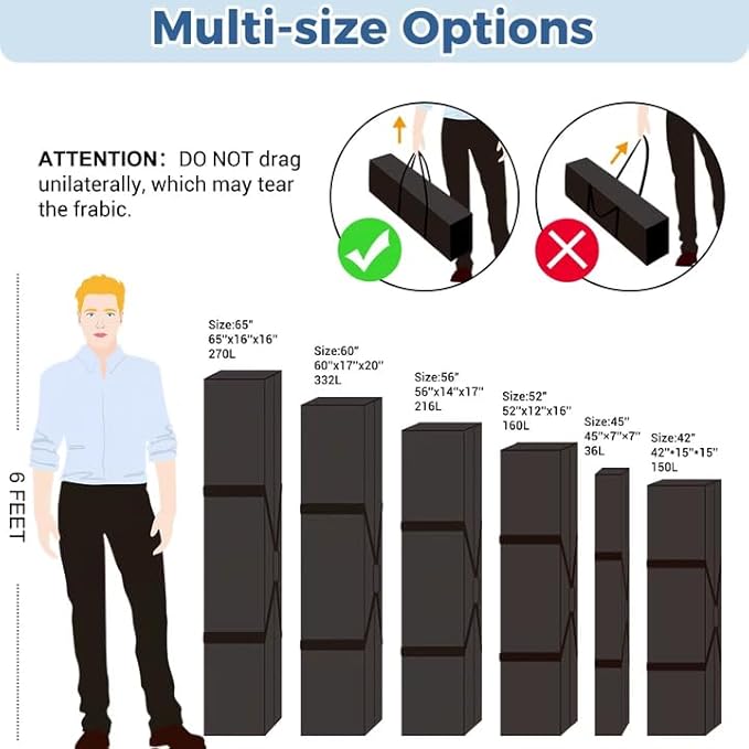 COOLBEBE 65" Sports Duffle Bag - 270L Extra Large Travel Duffel Luggage Bag with Upgrade 2-way Lockable Zippers, Sturdy & Water Resistant Long Duffle Bag for Camping Moving (Black 65inch)