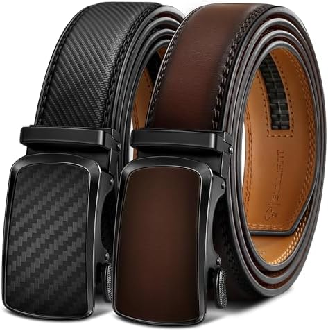 BULLIANT Men's Ratchet Leather Belt Trimmable 2Pack 1 3/8"-Gift Boxed by BULLIANT