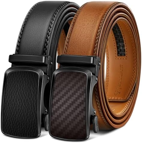 BULLIANT Men's Ratchet Leather Belt Trimmable 2Pack 1 3/8"-Gift Boxed by BULLIANT
