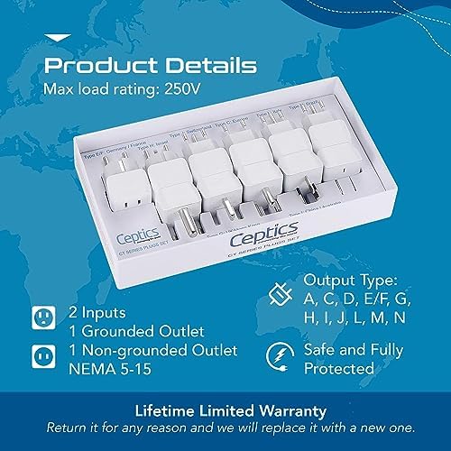 Ceptics World Travel Adapter Set - 2 in 1 USA to Europe, Asia, Africa, India, Japan, Australia, Brazil, China, Israel and more - 11 Pack - Safe Grounded - Works with Cell phones, Laptops, Chargers - Image 5