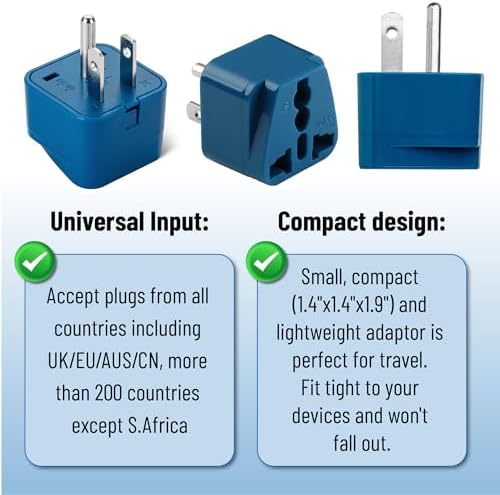 Bates- UK to US Plug Adapter, 2 Pack, Blue and Red, EU to US Plug Adapter - Image 5