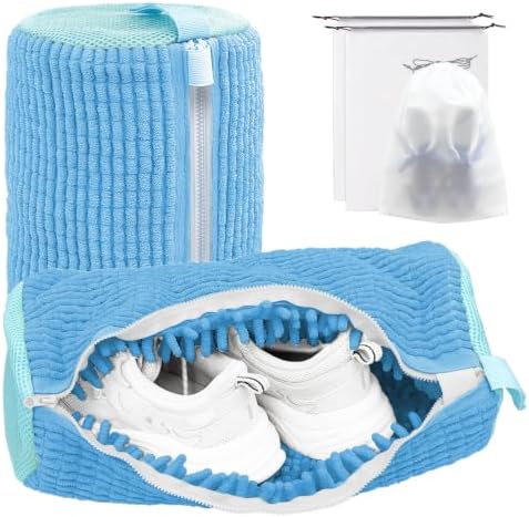 Shoe Washing Machine Bag,Laundry Shoe Bag for Washer and Dryer,Reusable Shoe Cleaning Bag for Sneakers,Tennis Shoes,With Self-locking Zipper, Microfiber Inside,Include Shoe Bag (Pro Blue - 2 Pack) by SHEELAHO