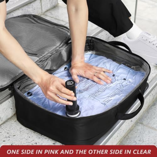 Travel Vacuum Bags for Clothing with Cordless Pump 36 Combo, Pink - Image 5
