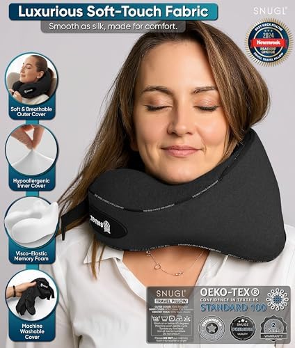 SNUGL Travel Pillow – Neck Pillow Airplane, Travel Pillows for Airplanes, Neck Pillows Memory Foam – Road Trip Essentials for Adults – Traveling Essentials - Gifts for Travelers Men & Women - Image 6