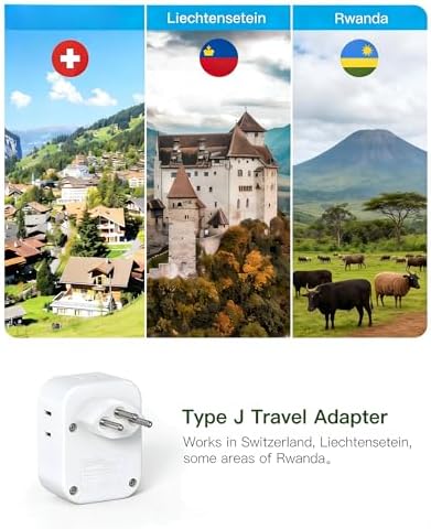 Switzerland Travel Plug Adapter, HANYCONY Type J Power Adapter, 2 Pack - Image 2