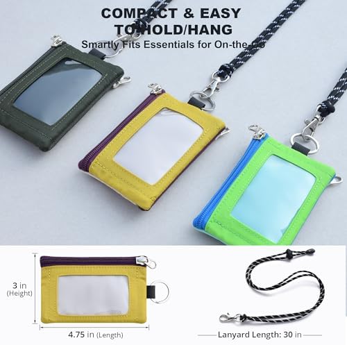 RFID Blocking Travel Wallet with Adjustable Lanyard, Small Nylon Zipper Pouch and Badge Holder for ID, Credit Cards, Cash, Keys, Commuters (Almond+DarkYellow) - Image 4