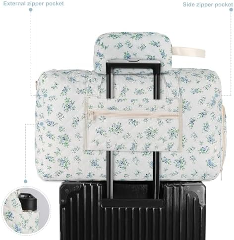 Quilted Floral Duffle Bag for Women Weekender Overnight Travel Bag - Image 4