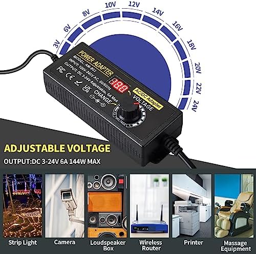 144W Adjustable Power Supply Adapter 3V~24V 6A Universal Variable Switching Power Adapter 100V-240V AC to DC Converter Transformer with 14 Tips&Polarity Converter3V 5V 6V 9V 12V 15V 16V 18V19V20V24V - Image 5