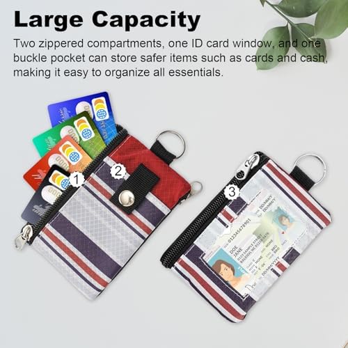 Minimalist RFID Wallet with Lanyard, Multi-functional ID Case with 2 Zipper Pockets and Key Chain for Men and Women, Tactical Badge Pouch Cards Holder, Coin Purse for Travel Sports - Two-Tone - Image 5