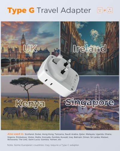 TESSAN UK Adapters for Travel 3 Pack, Type G Plug Adapter - Image 2
