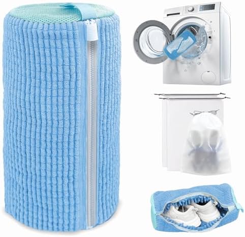 Shoe Washing Machine Bag,Laundry Shoe Bag for Washer and Dryer,Reusable Shoe Cleaning Bag for Sneakers,Tennis Shoes,With Self-locking Zipper, Microfiber Inside,Include Shoe Bag (Pro Blue - 1 Pack) by SHEELAHO