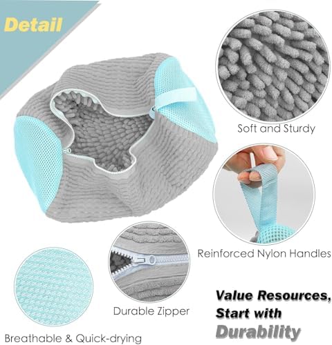Shoe Washing Machine Bag,Laundry Shoe Bag for Washer and Dryer,Reusable Shoe Cleaning Bag for Sneakers,Tennis Shoes,With Self-locking Zipper, Microfiber Inside (Lite Grey - 2 Pack) - Image 3
