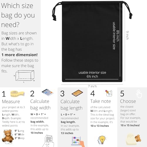 Heavy Duty Cotton Drawstring Bags 4-Pack - 270 GSM Thick Cloth Pouches for Gifts, Travel, Dice, Jewelry, Laundry - Double Drawstring (Rustic Black, 7 x 9 Inches) - Image 2