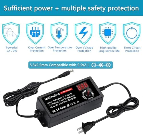 72W Power Supply Adjustable DC 3V ~ 36V Variable Universal Switching AC/DC Adapter Minidodoca AC to DC Converter with LED Voltage Display and 13 Tips, for 3V to 36V Household Electronics - 2000mA Max - Image 3