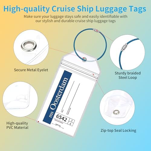 6 Pcs Holland America Cruise Luggage Tag Holders, Zip Seal Clear Cruise Luggage Tag Holder with Steel Loops Fits for Holland America & Carnival Cruise Essentials Must Haves 2025-2026 (6 Holders) - Image 3