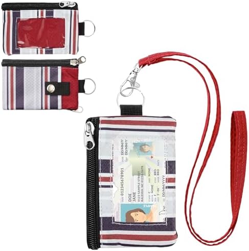 Minimalist RFID Wallet with Lanyard, Multi-functional ID Case with 2 Zipper Pockets and Key Chain for Men and Women, Tactical Badge Pouch Cards Holder, Coin Purse for Travel Sports - Two-Tone by ZHOMA
