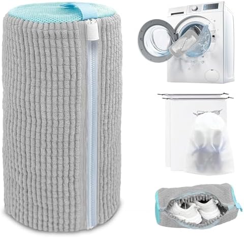 Shoe Washing Machine Bag,Laundry Shoe Bag for Washer and Dryer,Reusable Shoe Cleaning Bag for Sneakers,Tennis Shoes,With Self-locking Zipper, Microfiber Inside,Include Shoe Bag (Pro Grey - 1 Pack) by SHEELAHO
