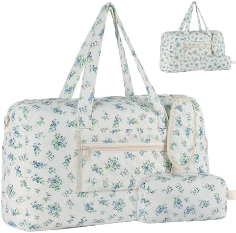 Quilted Floral Duffle Bag for Women Weekender Overnight Travel Bag by Unknown